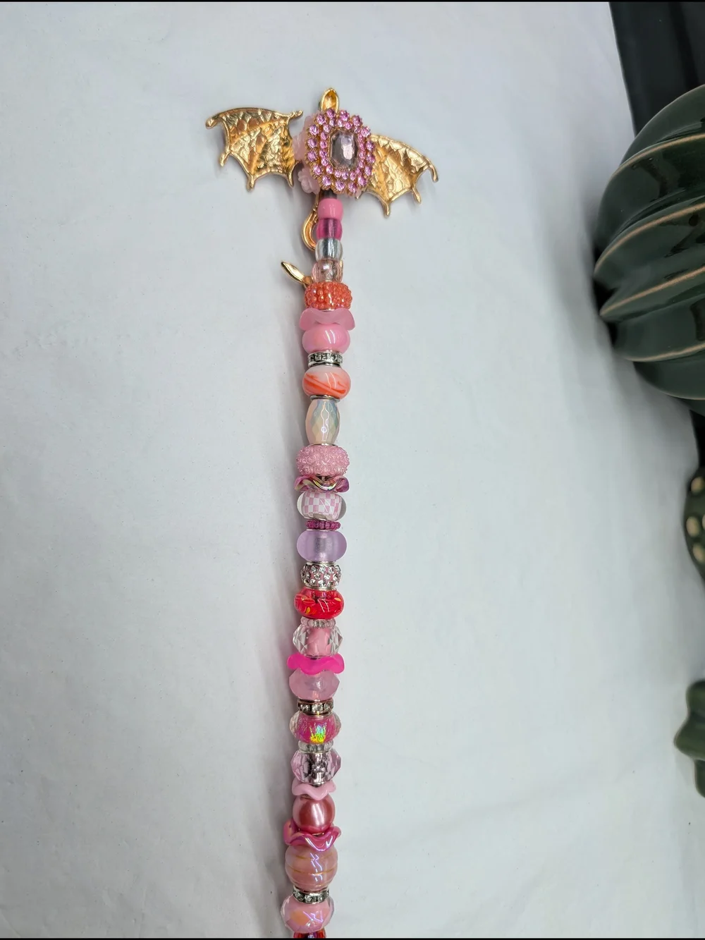 Handcrafted Fairy Wand/Plant/Garden Stake W/Pink Dragon Topper